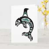 青および黒いHaidaの精神のシャチ カード (黄色い花)