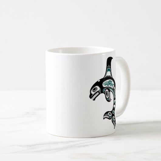 青および黒いHaidaの精神のシャチ コーヒーマグカップ (正面右)