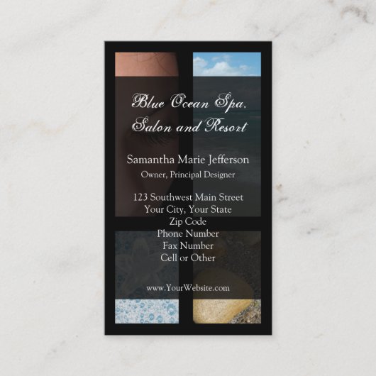 青および黒く贅沢なスパリゾートのテーマ 名刺 (正面)