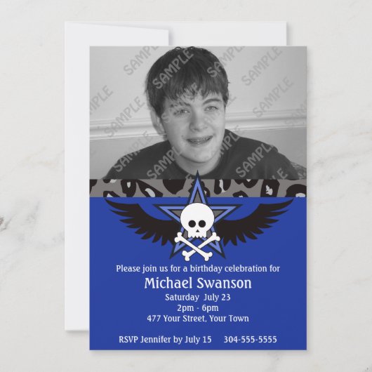 青および黒く10代のな誕生日 招待状 (正面)