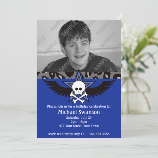 青および黒く10代のな誕生日 招待状 (スタンド正面)