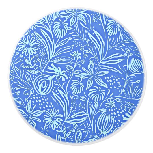 青お気に入りの地の花柄 セラミックノブ (正面)