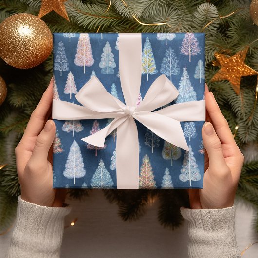 青お洒落いクリスマスツリーラッピング紙 ラッピングペーパー