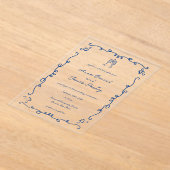 青お洒落いドードル結婚フレーム アクリル招待状 (レイダウン)