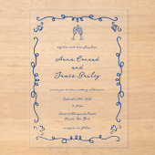 青お洒落いドードル結婚フレーム アクリル招待状 (正面)