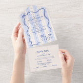 青お洒落いドードル結婚フレーム オールインワン招待状 (貼ってはがせる)