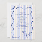 青お洒落いドードル結婚フレーム 招待状 (正面)