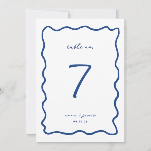 青お洒落い結婚表の番号カード 招待状 (正面)