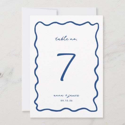 青お洒落い結婚表の番号カード 招待状 (裏面)