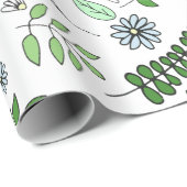 青お洒落い花と林葉の ラッピングペーパー (ロールコーナー)