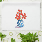 青お洒落い花瓶にオレンジ色の花 キッチンタオル (折り畳み)