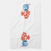 青お洒落い花瓶にオレンジ色の花 キッチンタオル (縦)