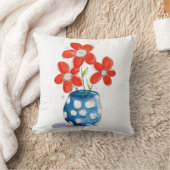 青お洒落い花瓶にオレンジ色の花 クッション (ブランケット)