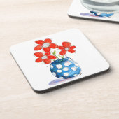 青お洒落い花瓶にオレンジ色の花 コースター (左側)