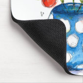 青お洒落い花瓶にオレンジ色の花 マウスパッド (コーナー)