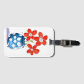 青お洒落い花瓶にオレンジ色の花 ラゲッジタグ (正面横)
