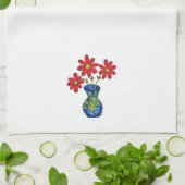 青お洒落い花瓶に赤い花 キッチンタオル (折り畳み)