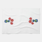 青お洒落い花瓶に赤い花 キッチンタオル (横)