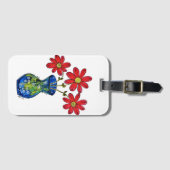 青お洒落い花瓶に赤い花 ラゲッジタグ (正面横)