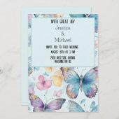 青お洒落い蝶結婚の 招待状 (正面/裏面)
