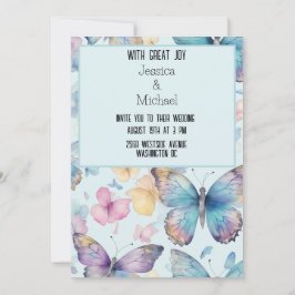 青お洒落い蝶結婚の 招待状