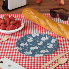 青お洒落うさぎダックイリュージョンスケッチイースター ペーパープレート