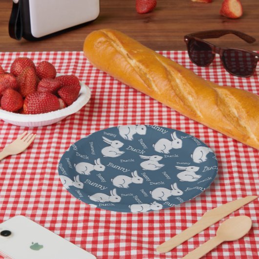 青お洒落うさぎダックイリュージョンスケッチイースター ペーパープレート (ピクニック)