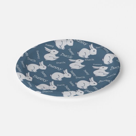 青お洒落うさぎダックイリュージョンスケッチイースター ペーパープレート (アングル)