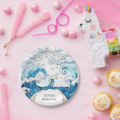 青お洒落おもしろい海波誕生日 ペーパープレート (パーティー)