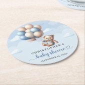 青お洒落とアイボリーの風船のベビークマ ラウンドペーパーコースター (アングル)