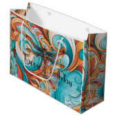 青お洒落とオレンジのスチームパンクドラゴンフライ ラージペーパーバッグ (正面アングル)