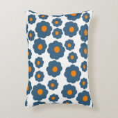 青お洒落とオレンジのフローラレトロ、陽気 アクセントクッション (正面(垂直))