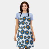 青お洒落とオレンジのフローラレトロ、陽気 エプロン (着用した状態)