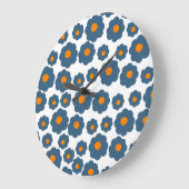 青お洒落とオレンジのフローラレトロ、陽気 ラージ壁時計 (傾斜)