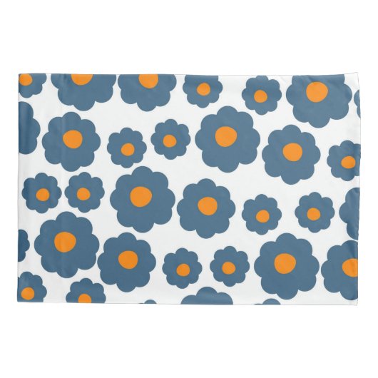 青お洒落とオレンジのフローラレトロ、陽気 枕カバー (裏面)