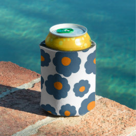 青お洒落とオレンジのフローラレトロ、陽気 缶クーラー