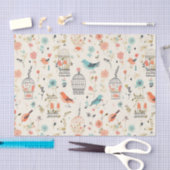 青お洒落とオレンジのヴィンテージの鳥 薄葉紙 (クラフト)