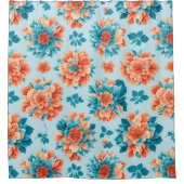 青お洒落とオレンジの花芸術的: シャワーカーテン (正面)