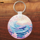 青お洒落とピンクのホエールアート キーホルダー (裏面)