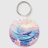 青お洒落とピンクのホエールアート キーホルダー (裏面)