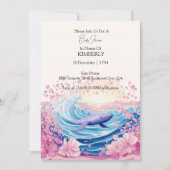 青お洒落とピンクのホエールアート 招待状 (正面)