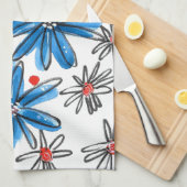 青お洒落と白 キッチンタオル (四つ折り)