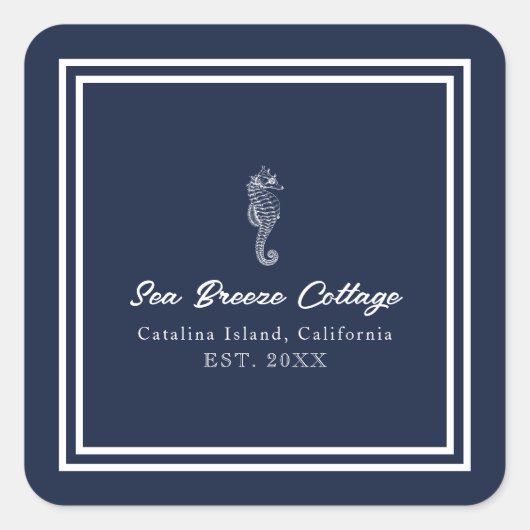青お洒落と白 スクエアシール (正面)