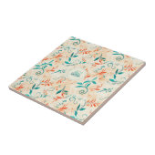 青お洒落と赤のペイズリーリーフのパターン(2) タイル (側面)