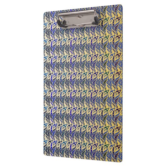 青お洒落と金ゴールドの孔雀の羽模様 クリップボード (左)