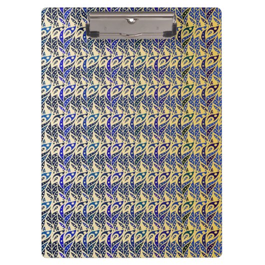 青お洒落と金ゴールドの孔雀の羽模様 クリップボード (正面)