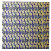 青お洒落と金ゴールドの孔雀の羽模様 タイル (正面)