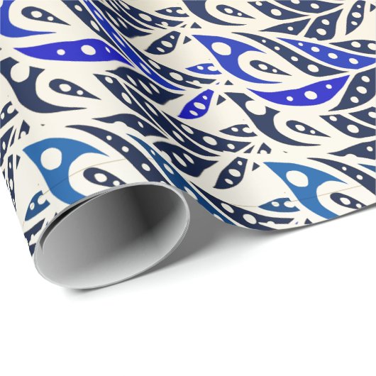 青お洒落と金ゴールドの孔雀の羽模様 ラッピングペーパー (ロールコーナー)
