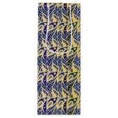 青お洒落と金ゴールドの孔雀の羽模様 ワインギフトバッグ (正面)