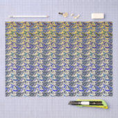 青お洒落と金ゴールドの孔雀の羽模様 薄葉紙 (クラフト)